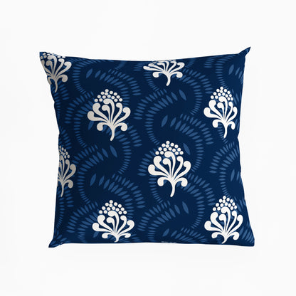 Navy Blue & White Floral Set of 5 Microfiber Cushion Covers 16x16 Inches