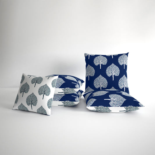 Blue and White Set of 5 Microfiber Cushion Covers 16x16 Inchs (40x40,CM)