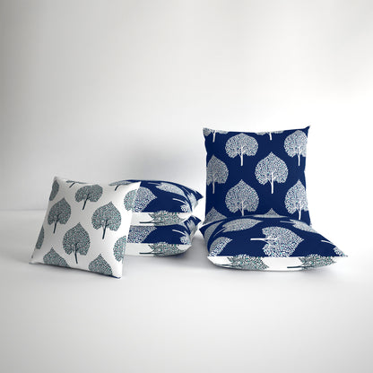 Clematis Blue Floral Set of 5 Microfiber Cushion Covers - 16x16 Inches
