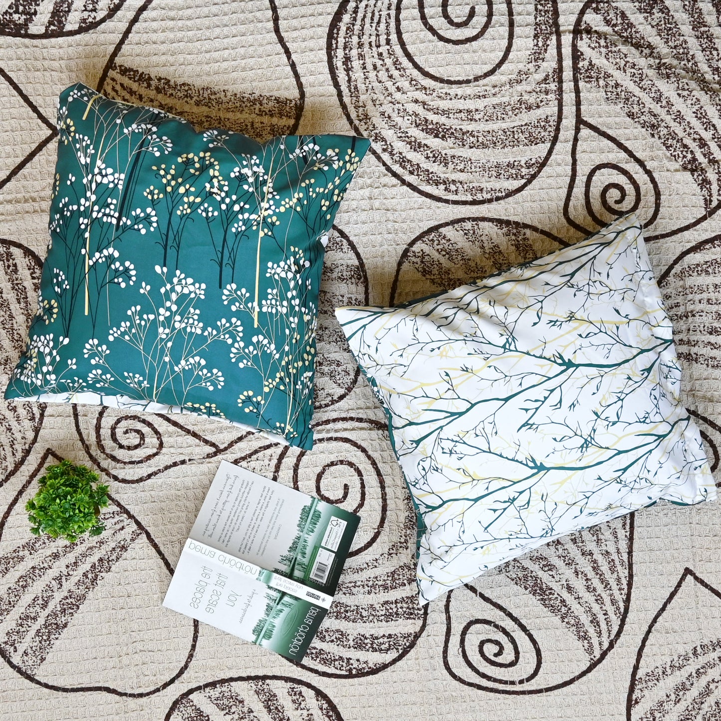 Beetle Grey Floral Printed Set of 5 Microfiber Cushion Covers 16x16 Inches