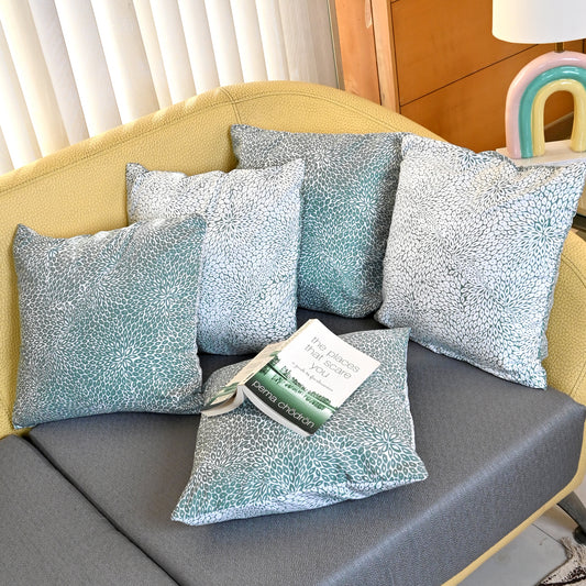 Slate Grey Floral Printed Set of 5 Microfiber Cushion Covers 16x16 Inches