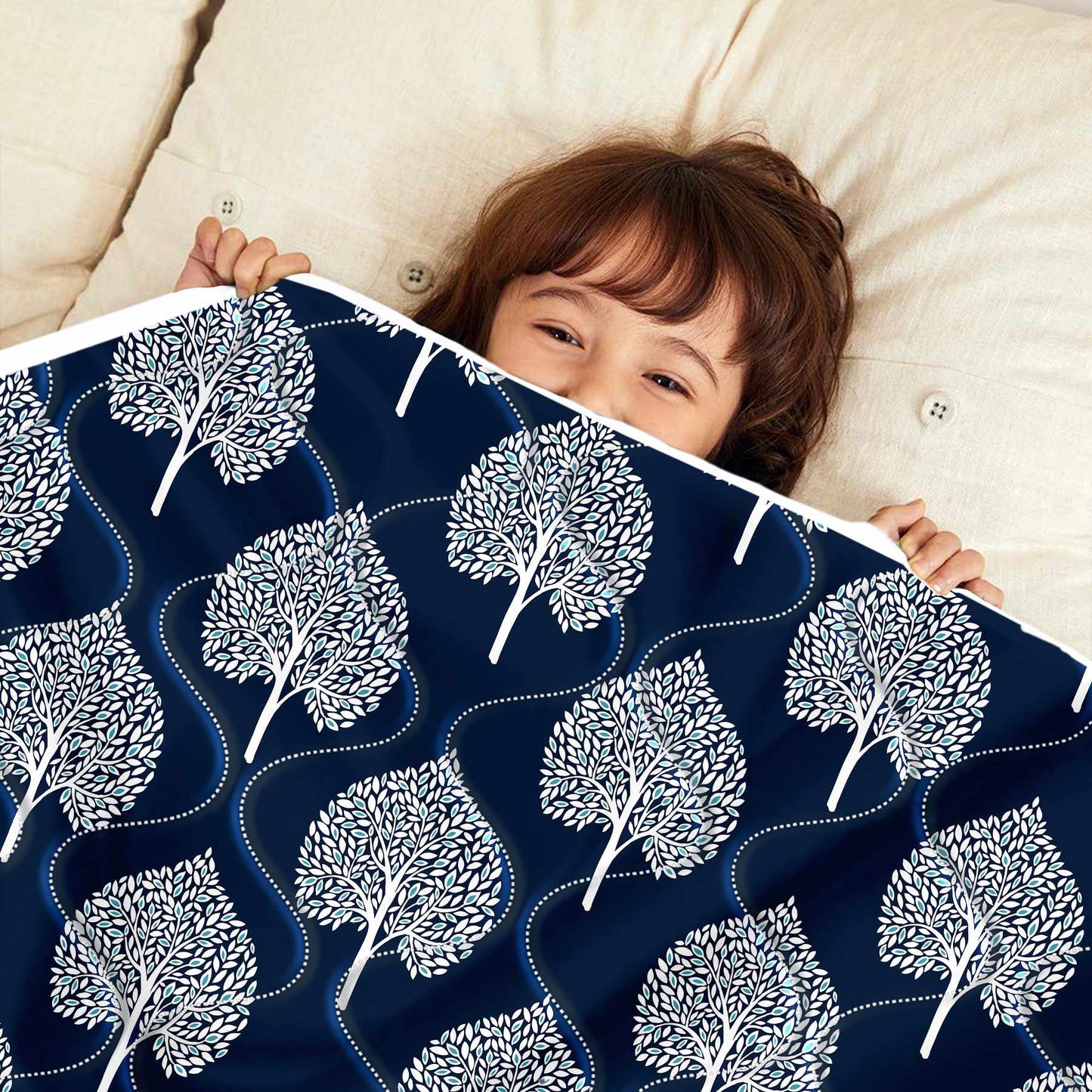 Blue Leaf Pattern 120 GSM Microfiber Baby Single Bed AC Quilt Comforter for Kids