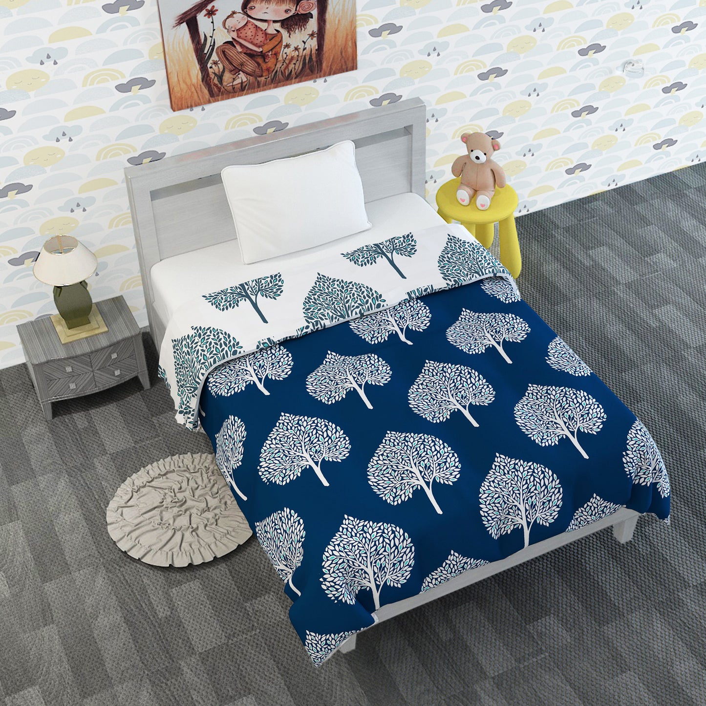 Medieval Blue Floral Single Kids Bed Comforter – 120 GSM Microfiber