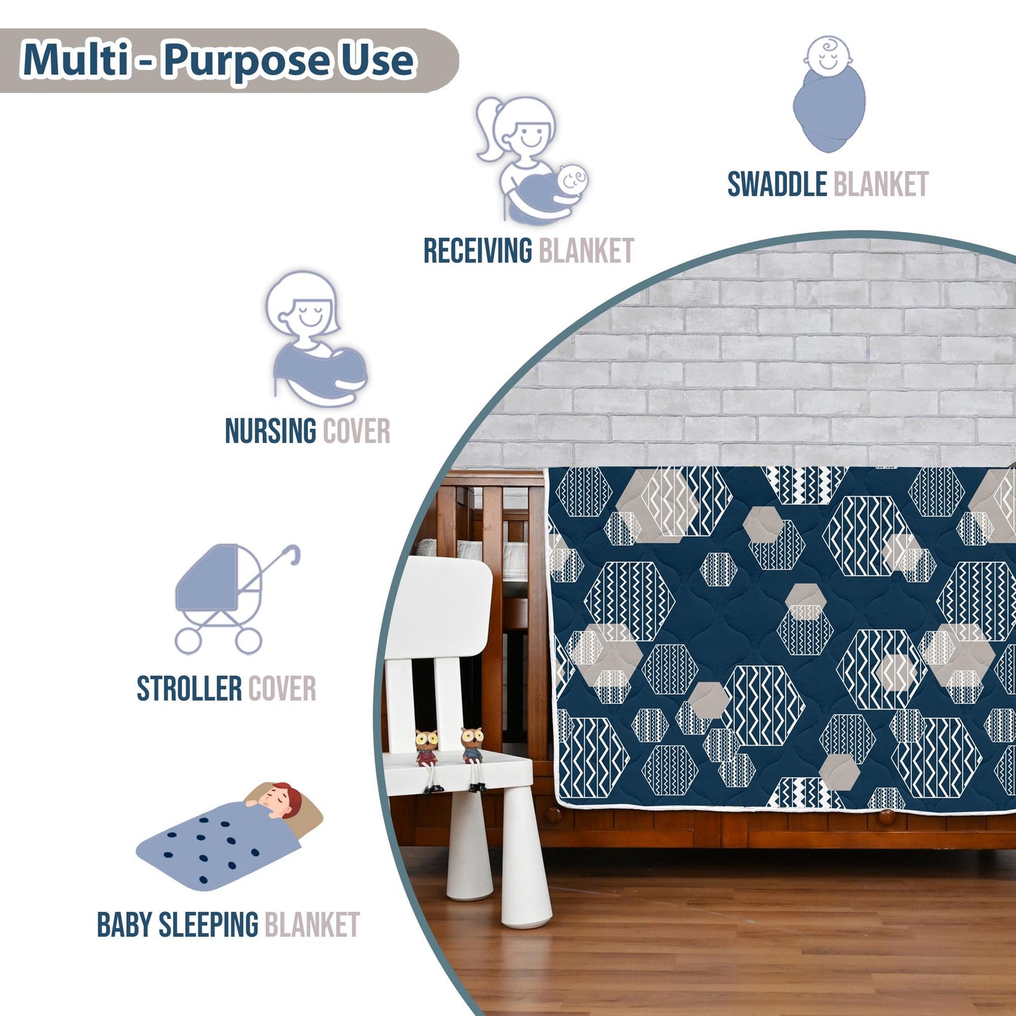 120 GSM Midnight Grey Geometric Microfiber Single Kids Bed Comforter