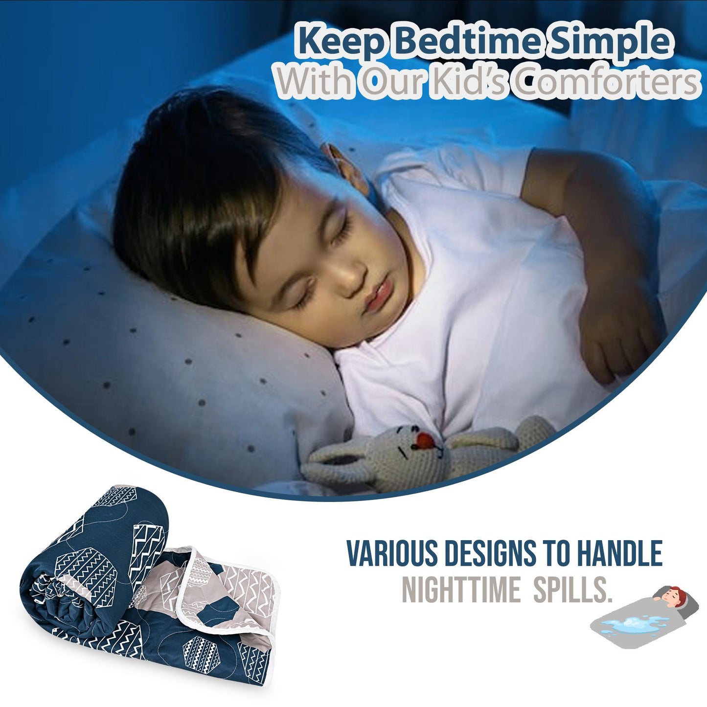 120 GSM Midnight Grey Geometric Microfiber Single Kids Bed Comforter