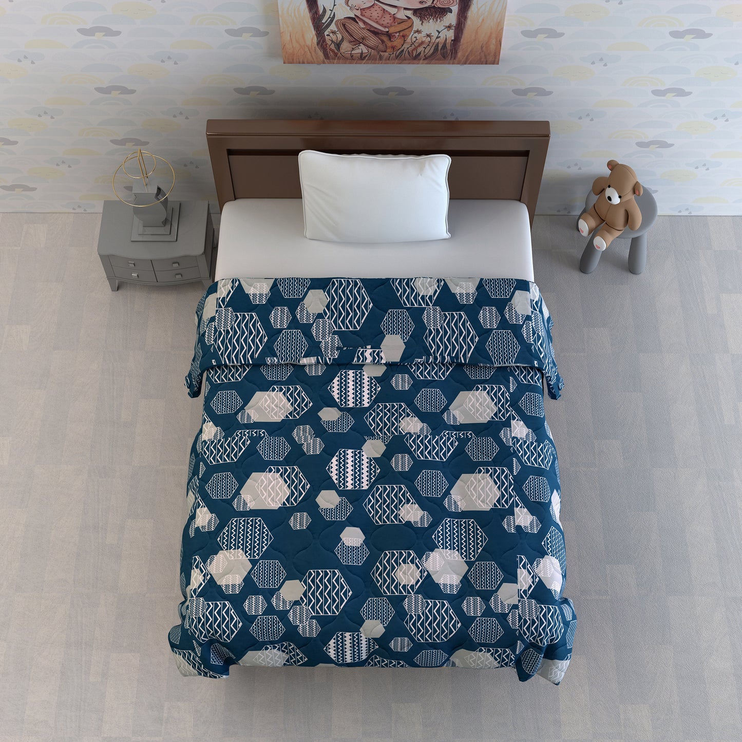 120 GSM Midnight Grey Geometric Microfiber Single Kids Bed Comforter