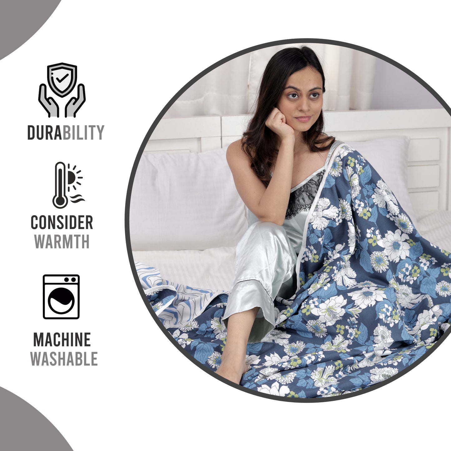 Aesthetic Floral AC Quilt Comforter for Single Bed