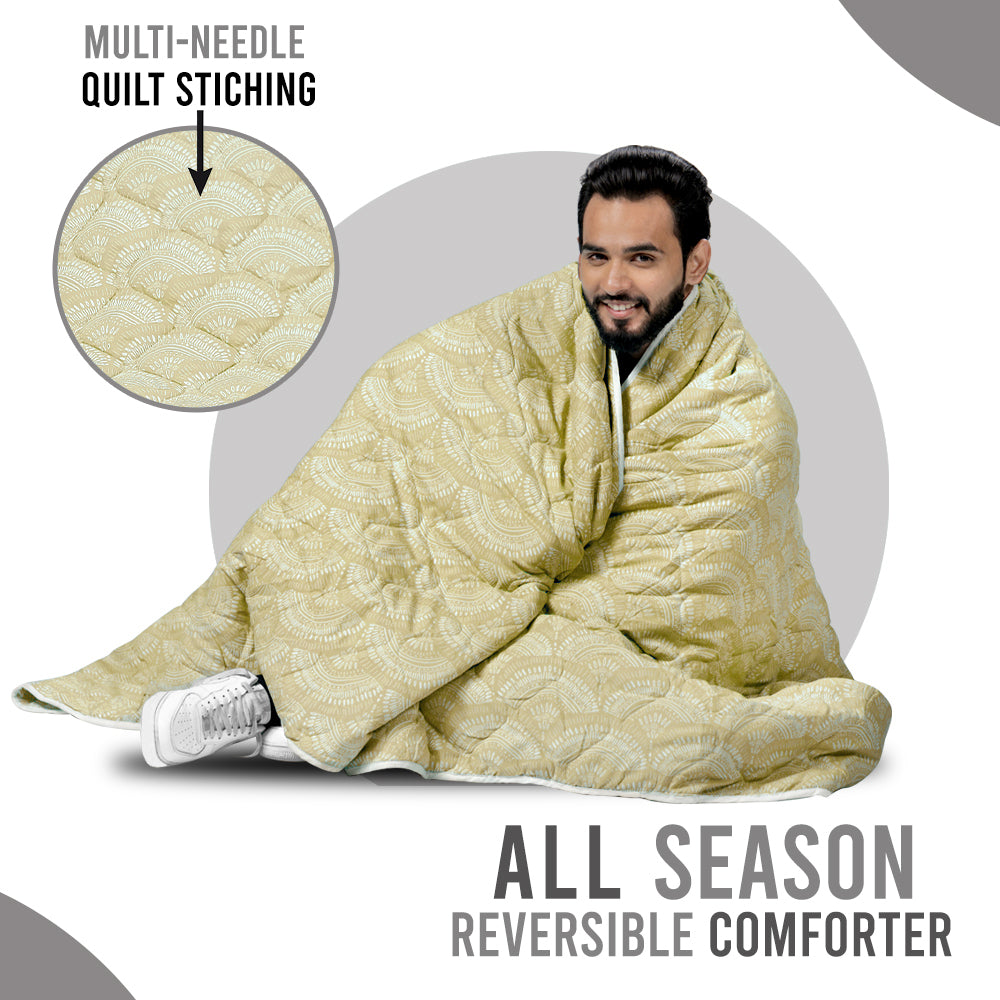 Green Moss Doodle AC Quilt Comforter for Single Bed