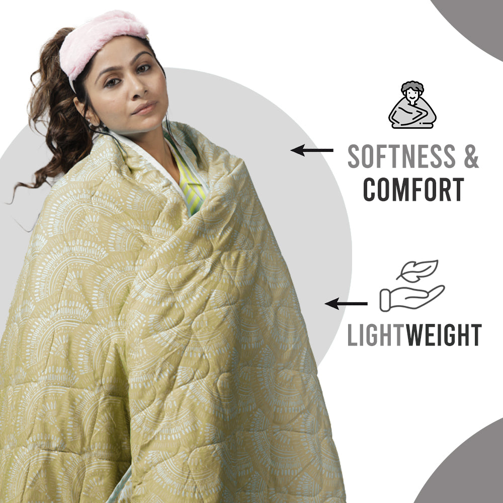 Green Moss Doodle AC Quilt Comforter for Single Bed