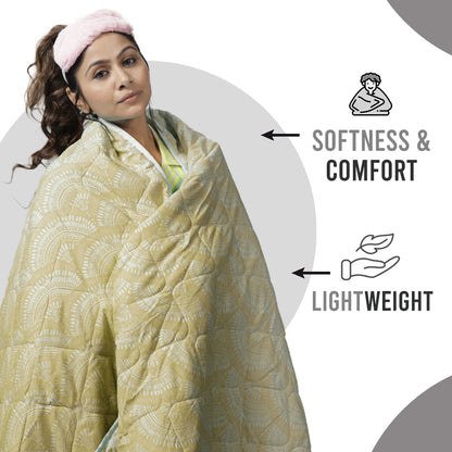 Green Moss Doodle AC Quilt Comforter for Single Bed