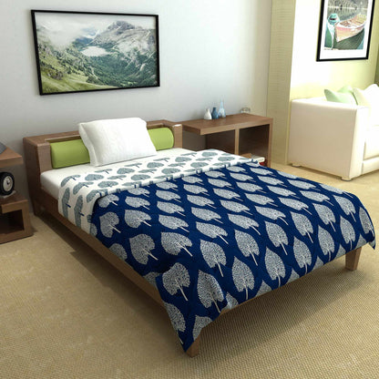 Blue Microfibre 120 GSM Leaf Pattern Reversible Single Bed AC Quilt Comforter
