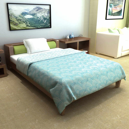 Sky Blue Microfibre 120 GSM Floral Pattern Reversible Single Bed AC Quilt Comforter