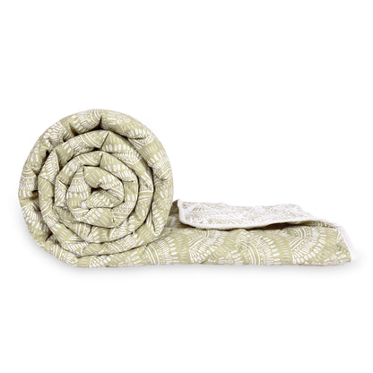 Green Moss Doodle AC Quilt Comforter for Single Bed