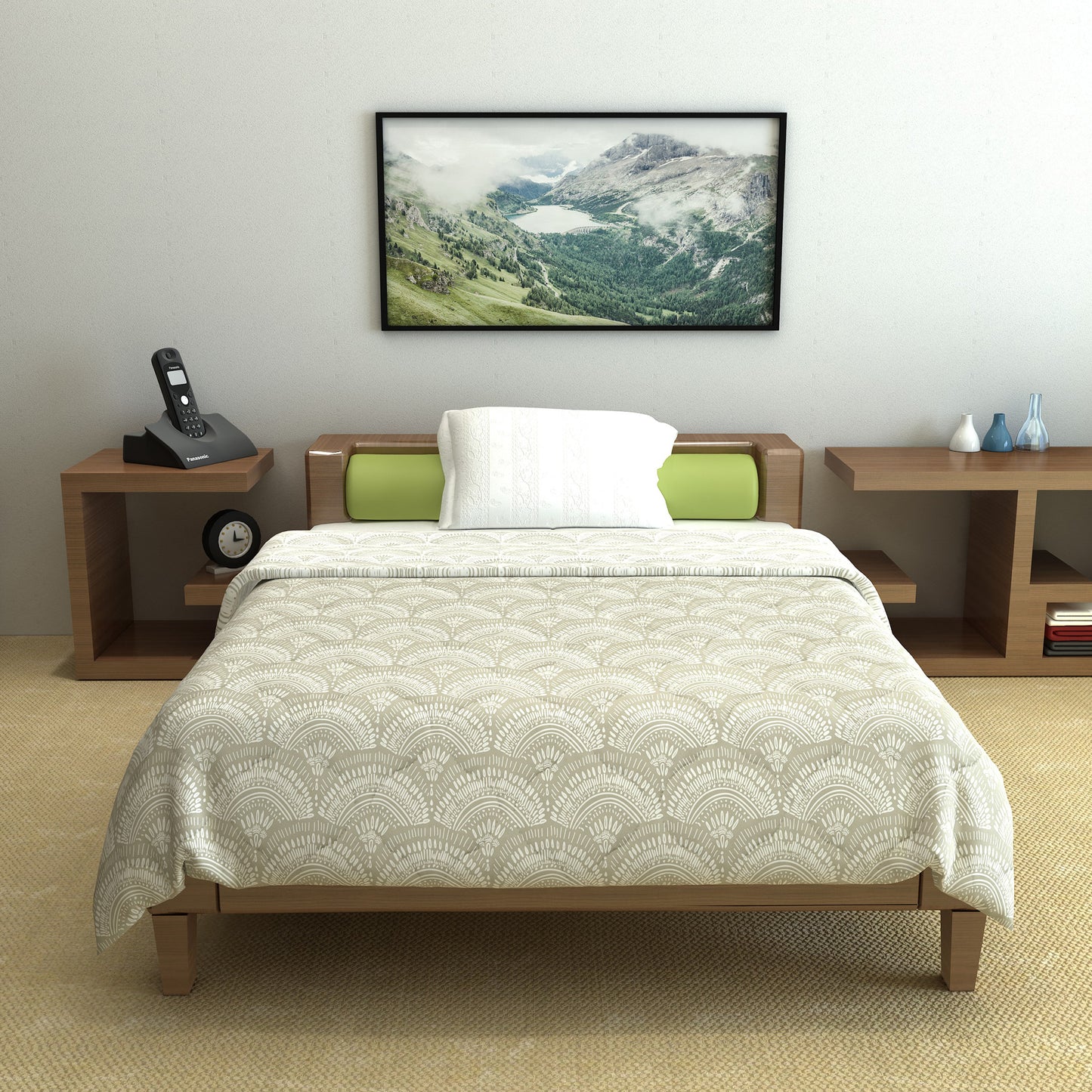 Green Moss Doodle AC Quilt Comforter for Single Bed