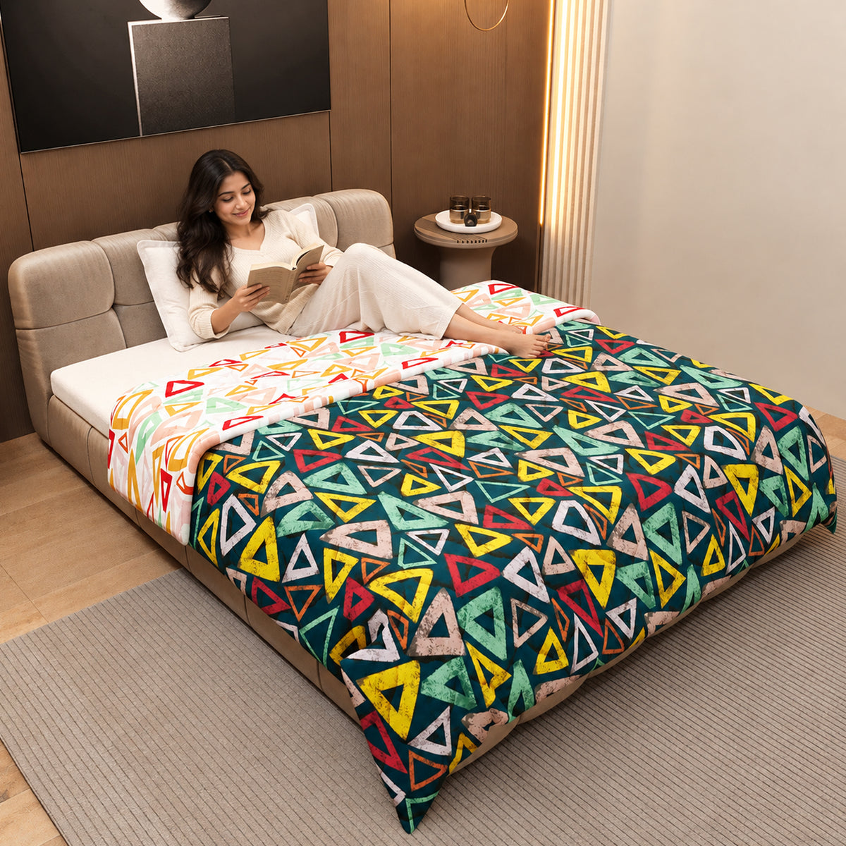 Midnight Multicolor Geometric Single Bed Comforter – 120 GSM Microfiber