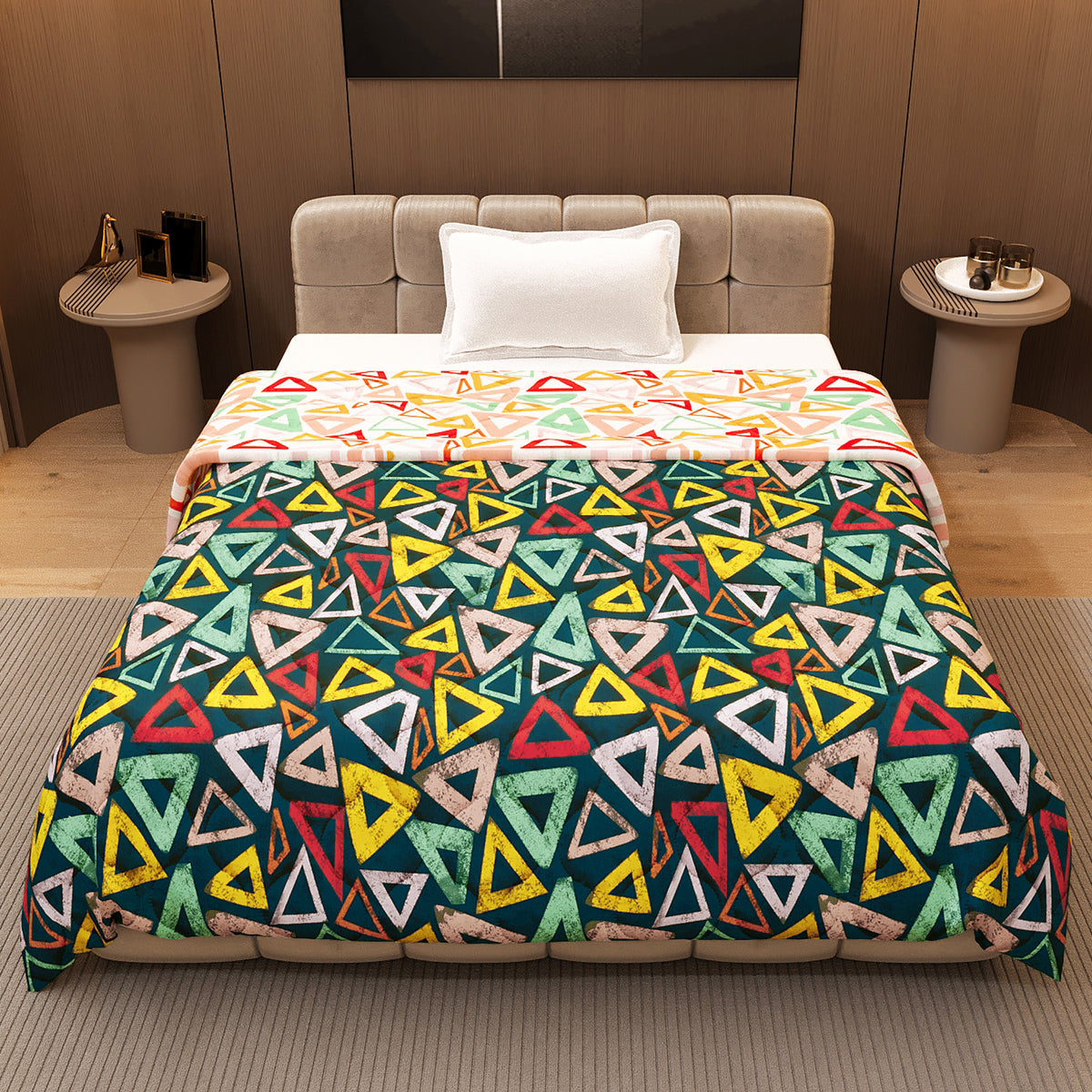 Midnight Multicolor Geometric Single Bed Comforter – 120 GSM Microfiber