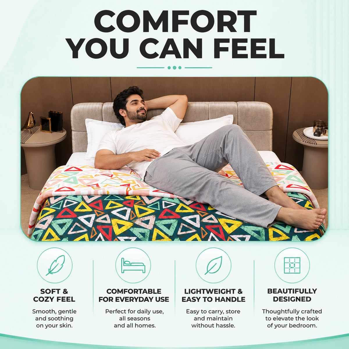 Midnight Multicolor Geometric Single Bed Comforter – 120 GSM Microfiber