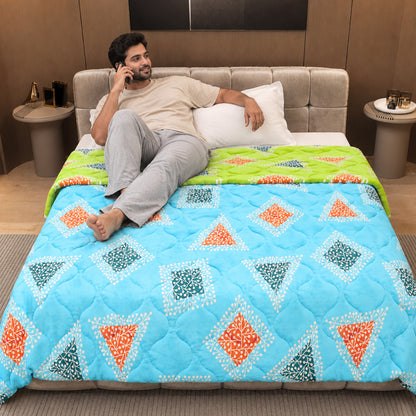 Sky Olive Geometric Single Bed Comforter – 120 GSM Microfiber