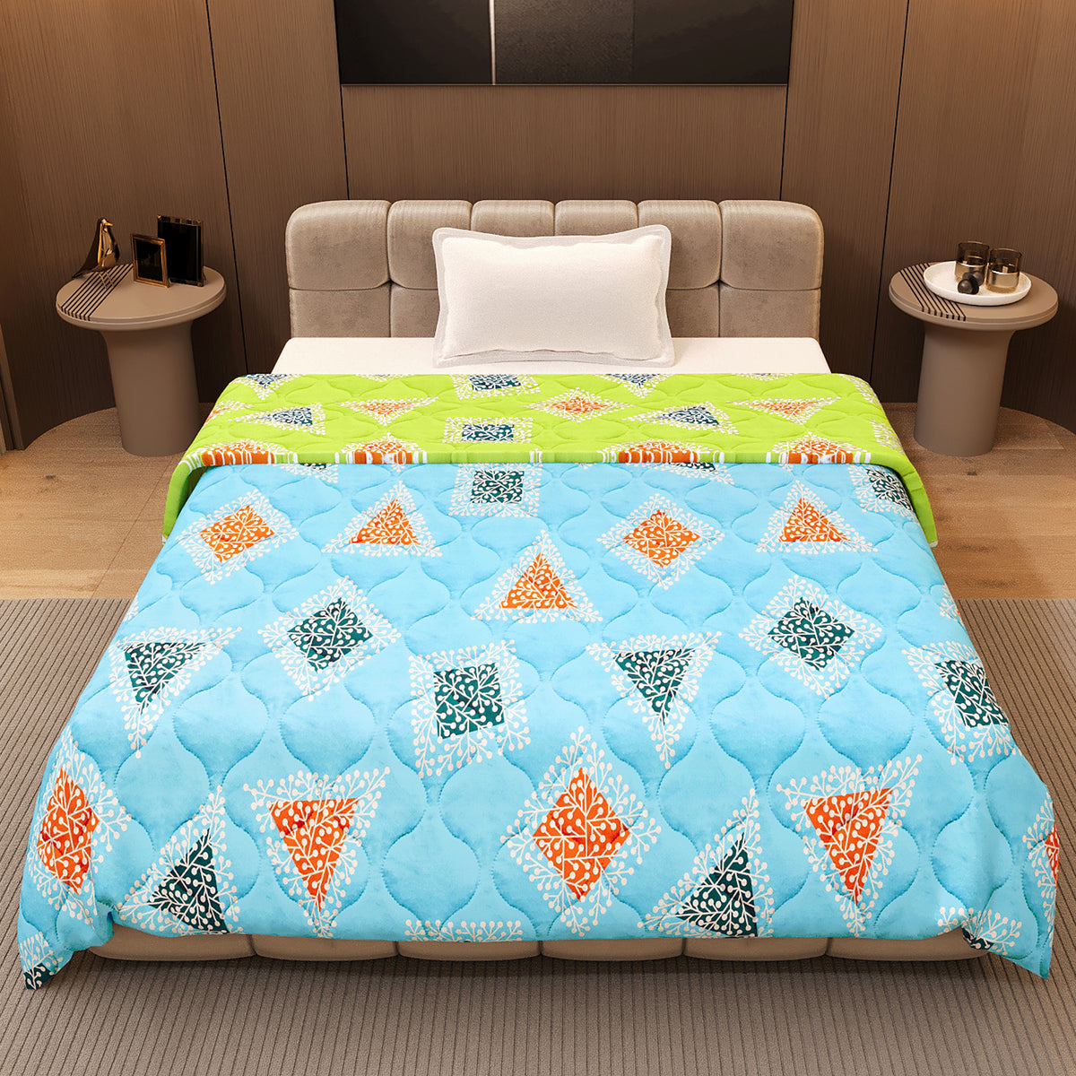 Sky Olive Geometric Single Bed Comforter – 120 GSM Microfiber