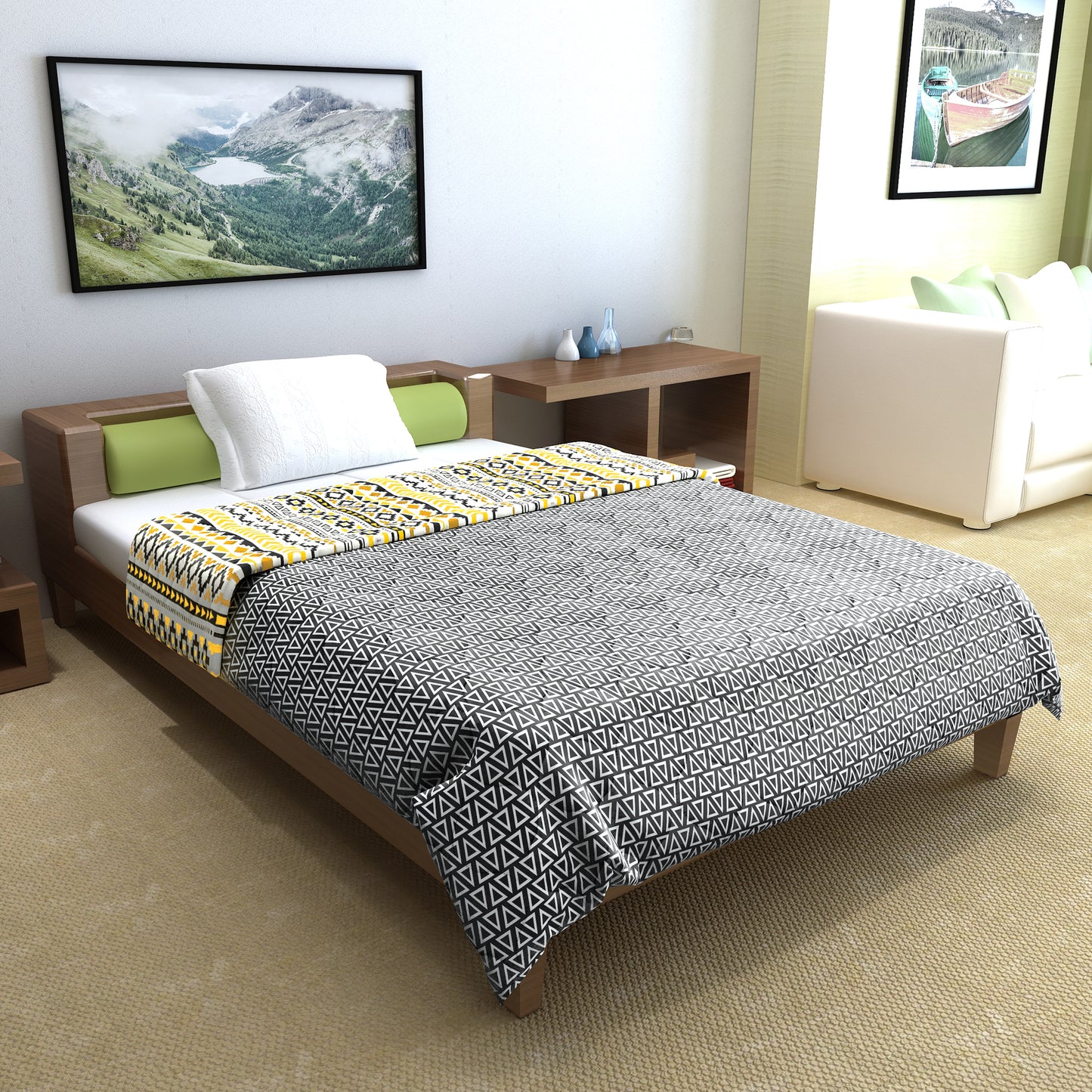 Mustard Mint Abstract Single Bed Comforter – 120 GSM Microfiber