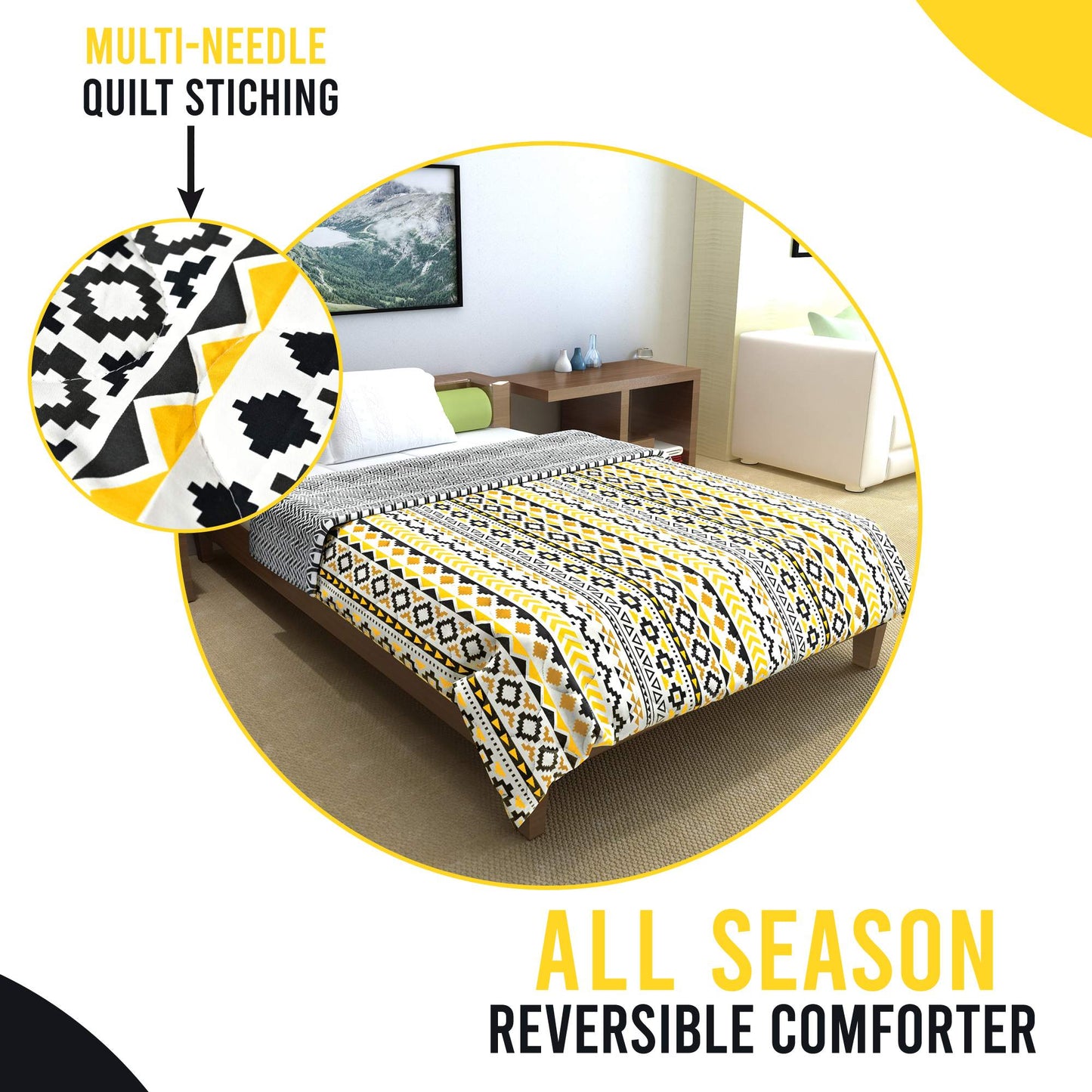Mustard Mint Abstract Single Bed Comforter – 120 GSM Microfiber
