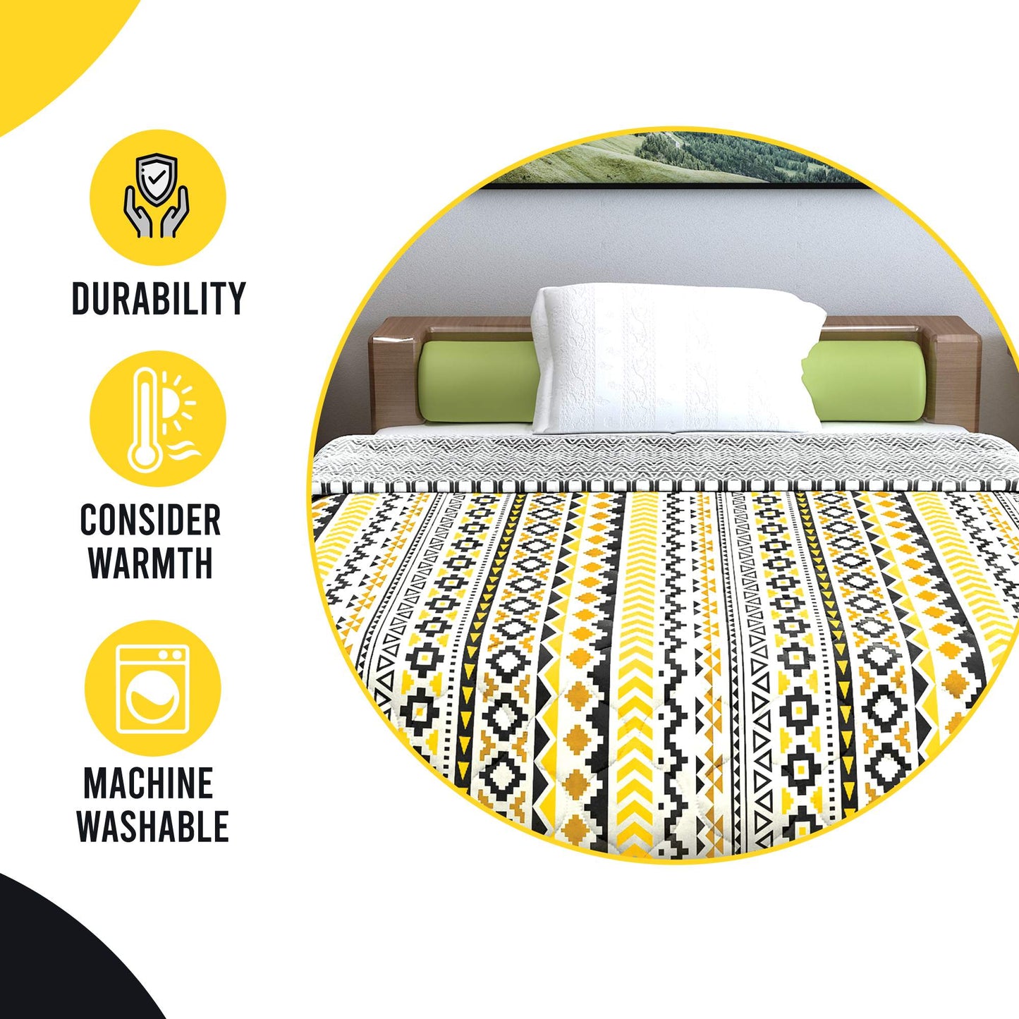 Mustard Mint Abstract Single Bed Comforter – 120 GSM Microfiber