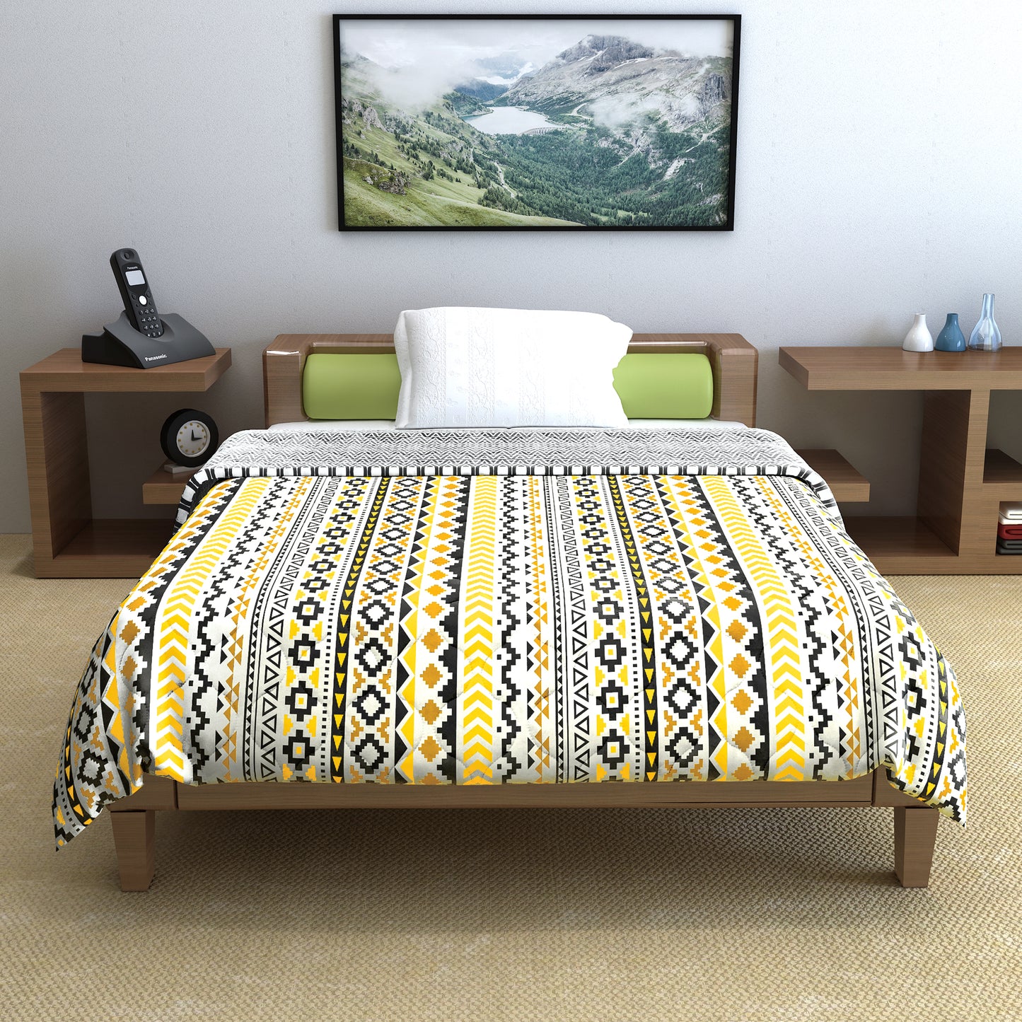 Mustard Mint Abstract Single Bed Comforter – 120 GSM Microfiber