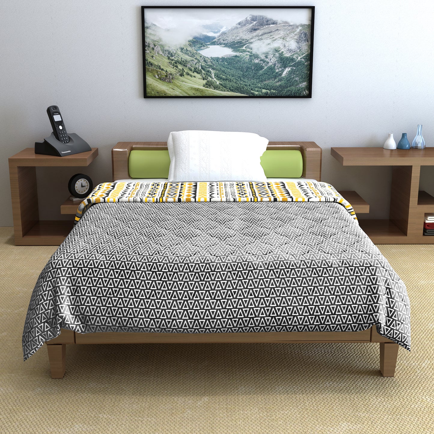 Mustard Mint Abstract Single Bed Comforter – 120 GSM Microfiber