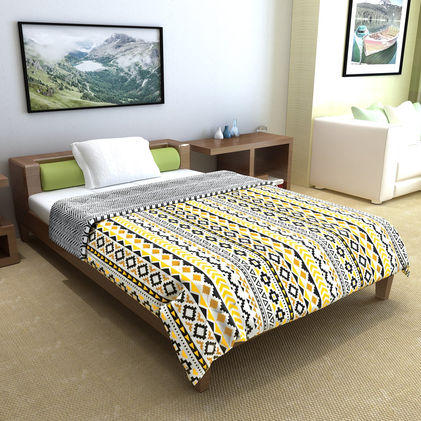 Mustard Mint Abstract Single Bed Comforter – 120 GSM Microfiber