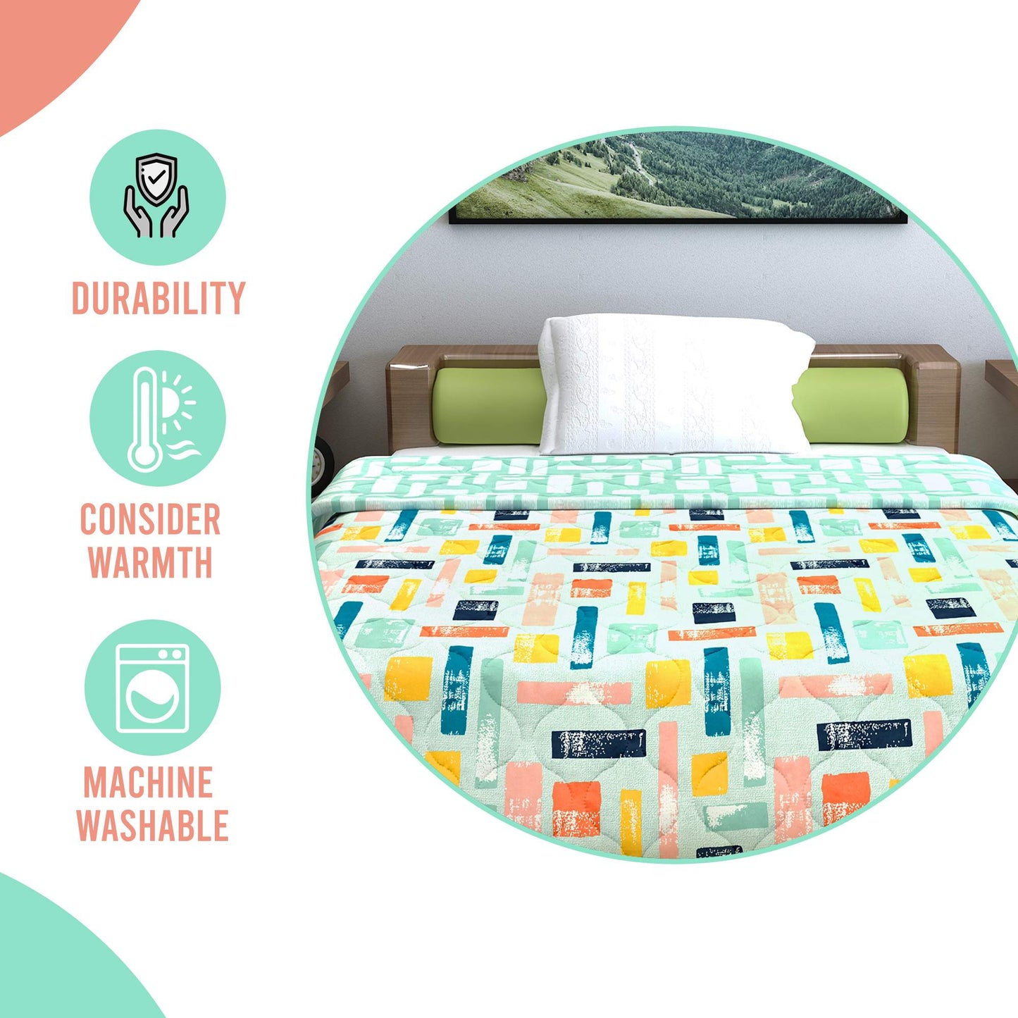 Teal Grey Abstract Single Bed Comforter – 120 GSM Microfiber