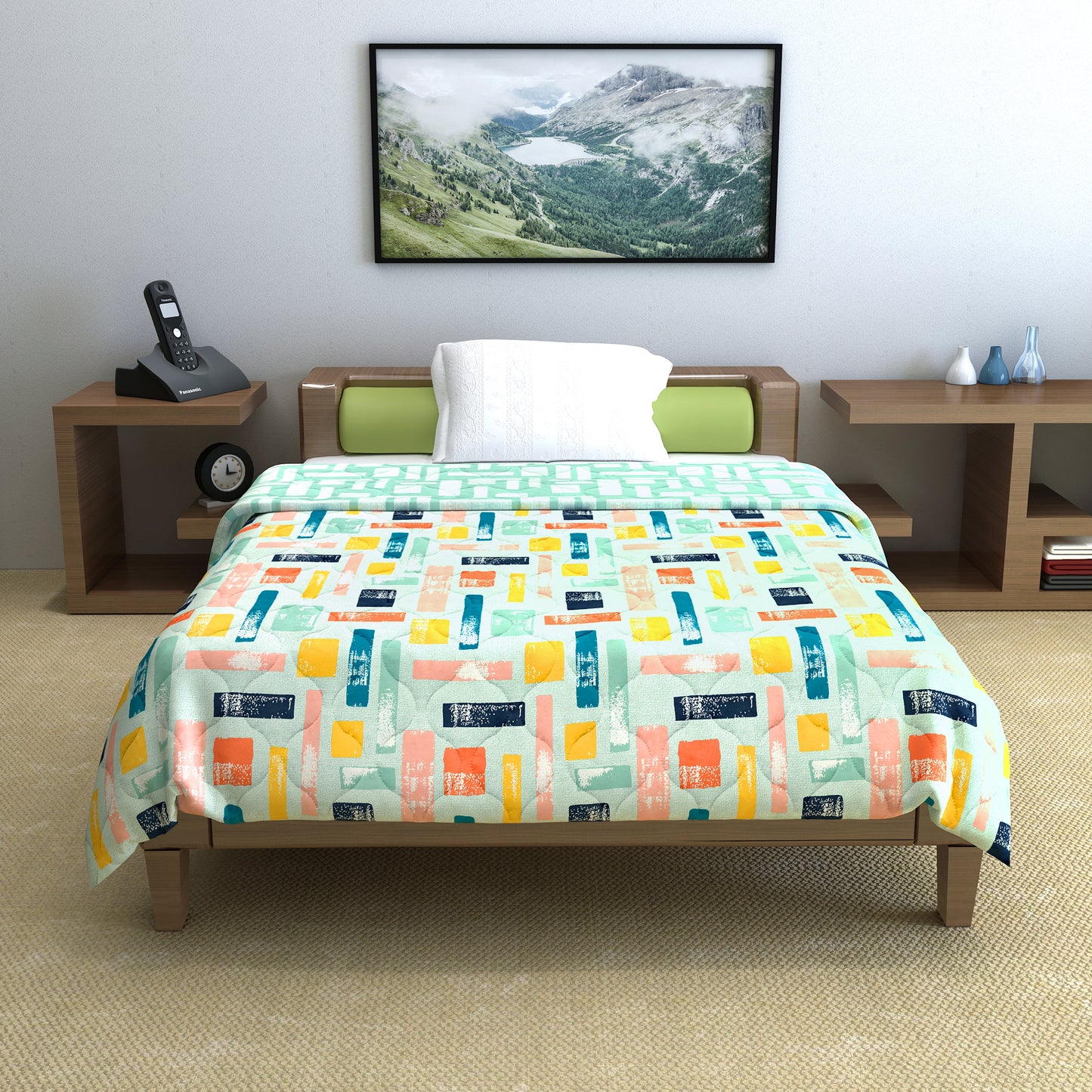 Teal Grey Abstract Single Bed Comforter – 120 GSM Microfiber