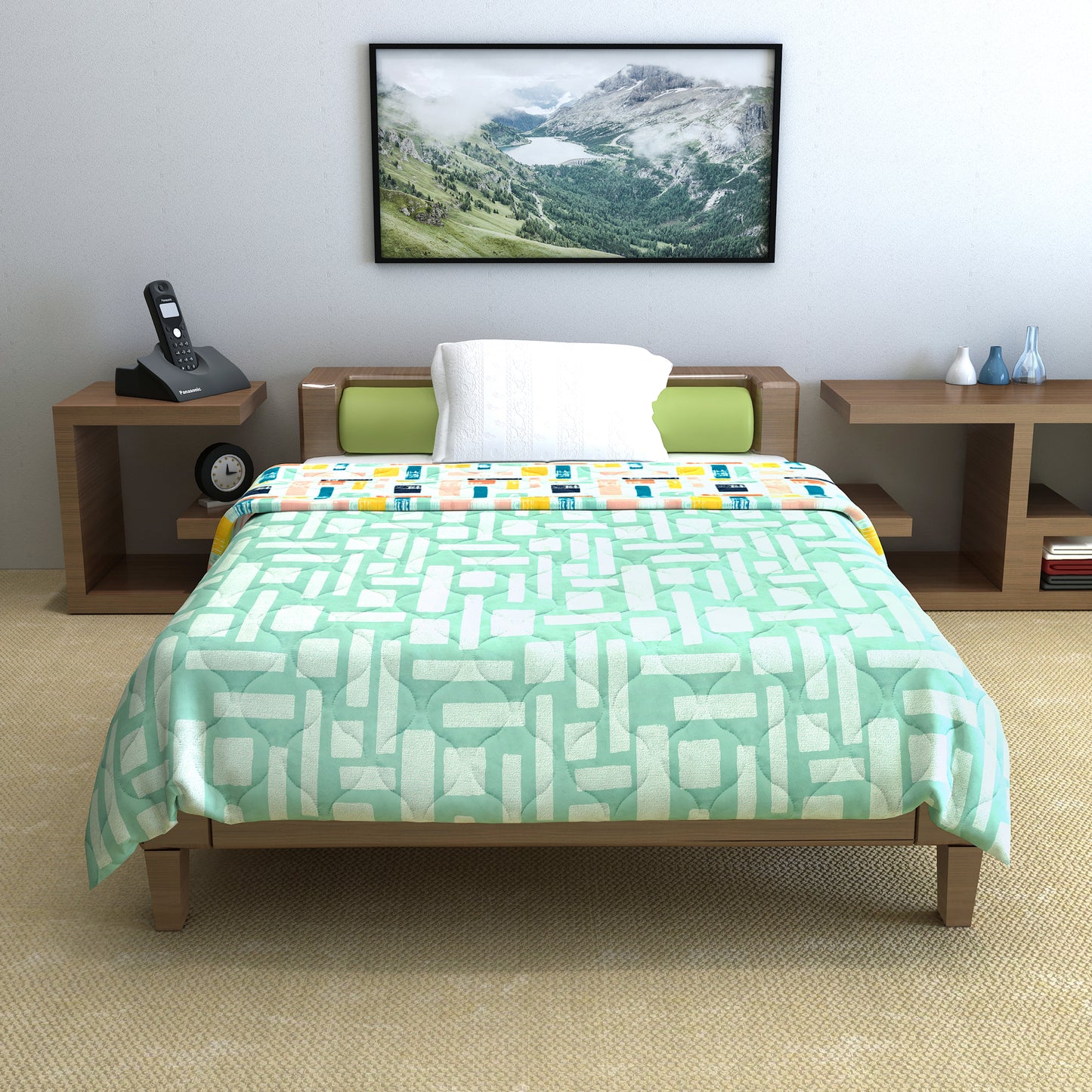 Teal Grey Abstract Single Bed Comforter – 120 GSM Microfiber