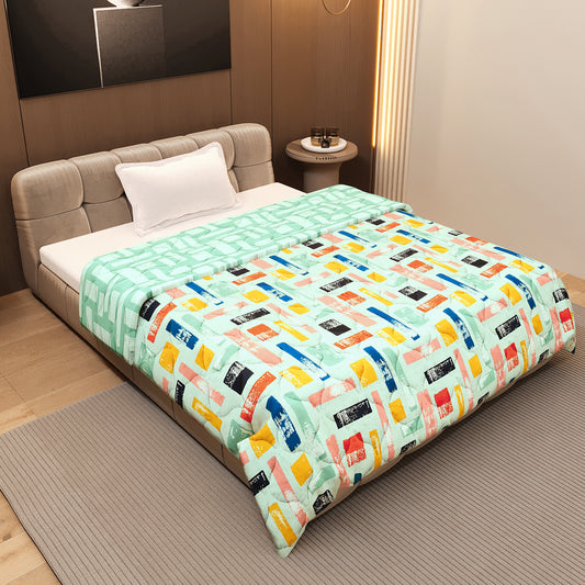 Teal Grey Abstract Single Bed Comforter – 120 GSM Microfiber