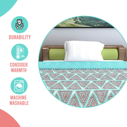 Turquoise Blue Geometric Single Bed Comforter – 120 GSM Microfiber