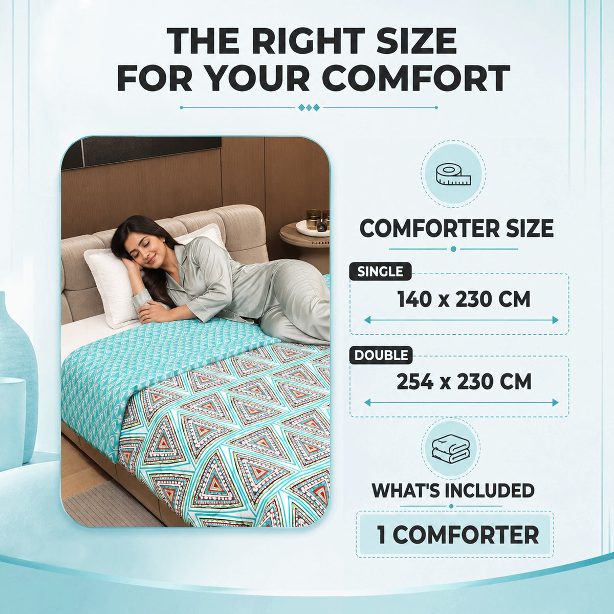 Turquoise Blue Geometric Single Bed Comforter – 120 GSM Microfiber