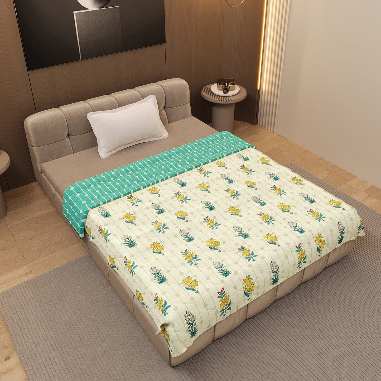Cream Ivory Reversible Single Comforter – 120 GSM Microfiber