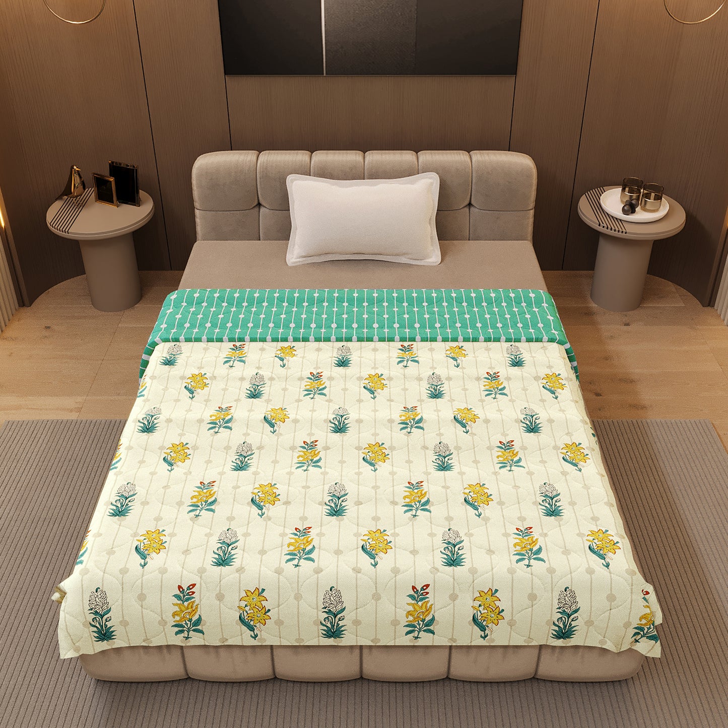 Cream Ivory Reversible Single Comforter – 120 GSM Microfiber