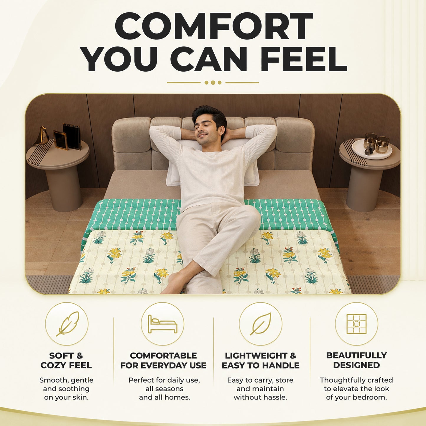 Cream Ivory Reversible Single Comforter – 120 GSM Microfiber