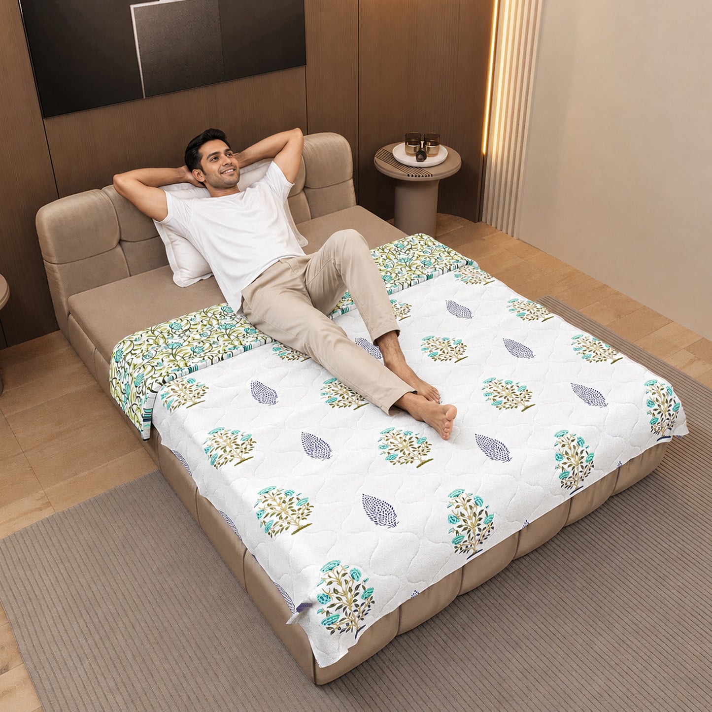 White & Teal Lightweight Reversible Single Comforter – 120 GSM Microfiber