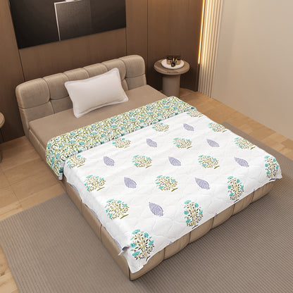 White & Teal Lightweight Reversible Single Comforter – 120 GSM Microfiber