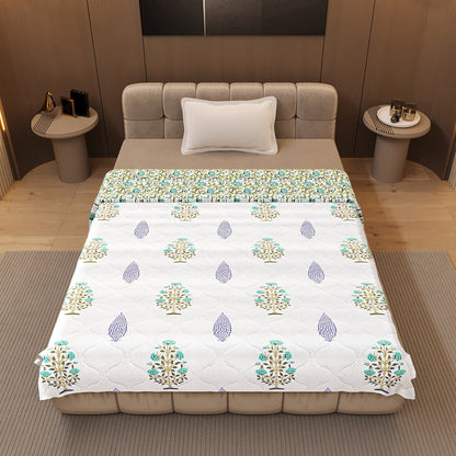 White & Teal Lightweight Reversible Single Comforter – 120 GSM Microfiber