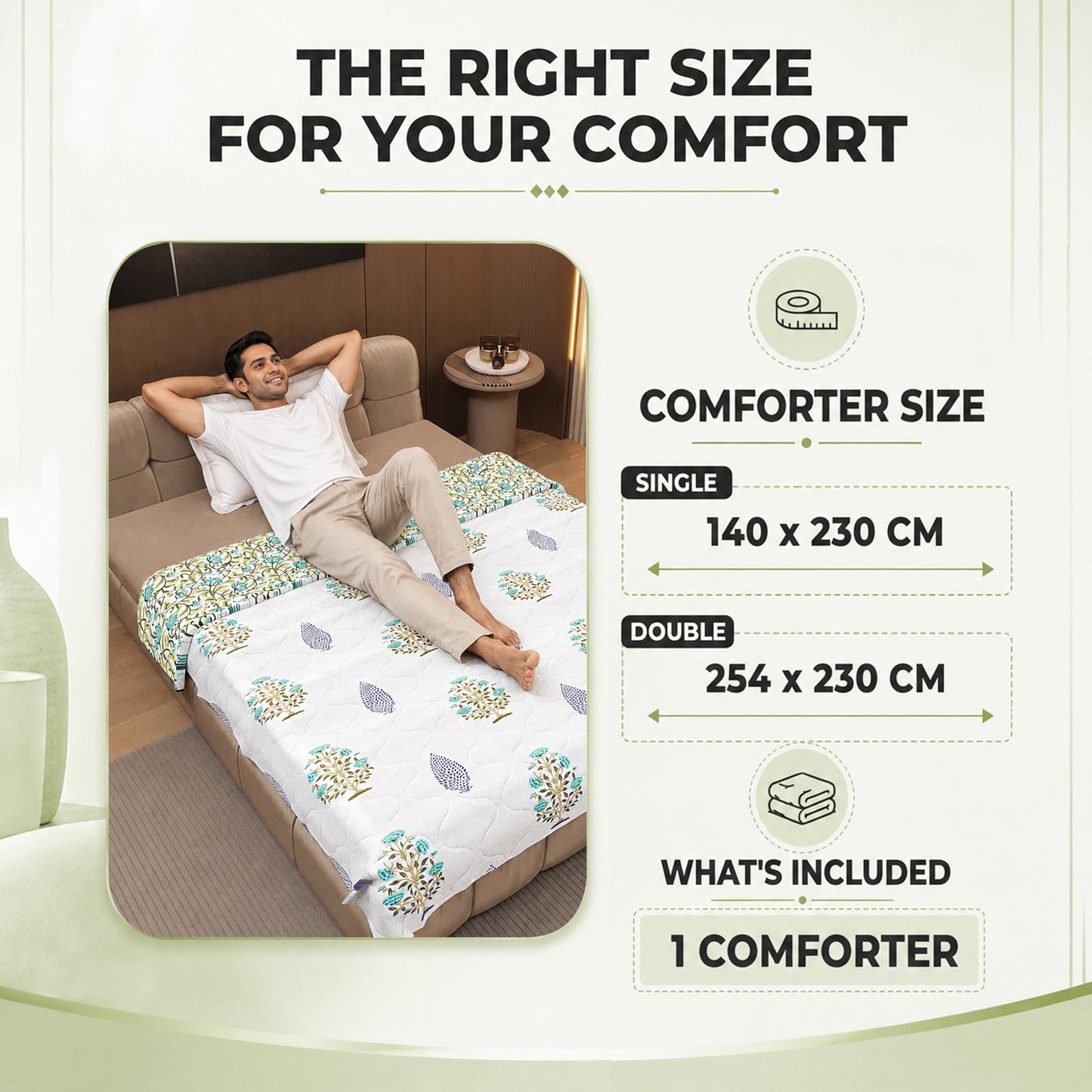White & Teal Lightweight Reversible Single Comforter – 120 GSM Microfiber
