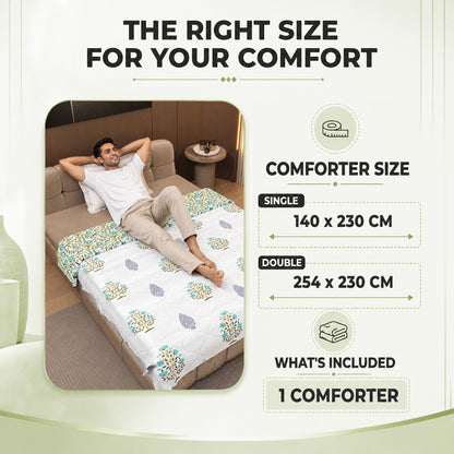 White & Teal Lightweight Reversible Single Comforter – 120 GSM Microfiber