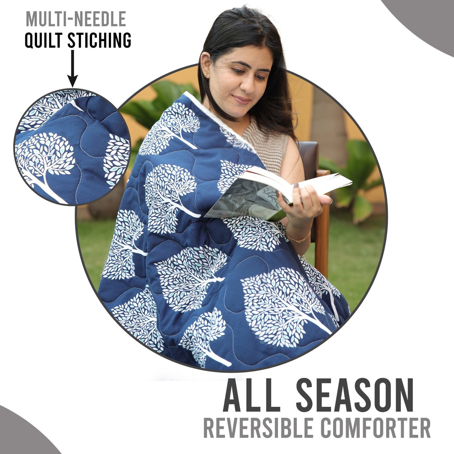 Olive Tree Leaf Reversible Double Bed Size Quilt Comforter