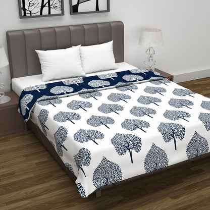 Blue Floral Microfiber Lightweight Summer Double Bed Dohar Blanket