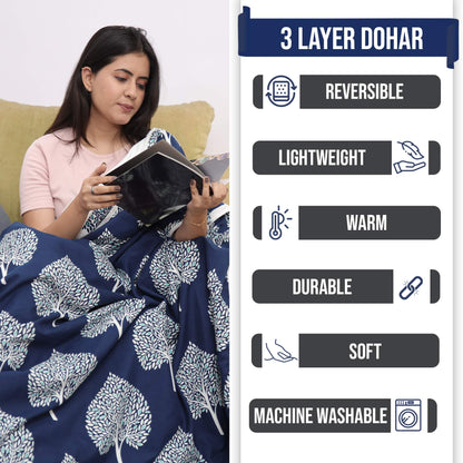 Yellow and Blue Floral Cotton Combo Set of 2 Dohar For Single Bed