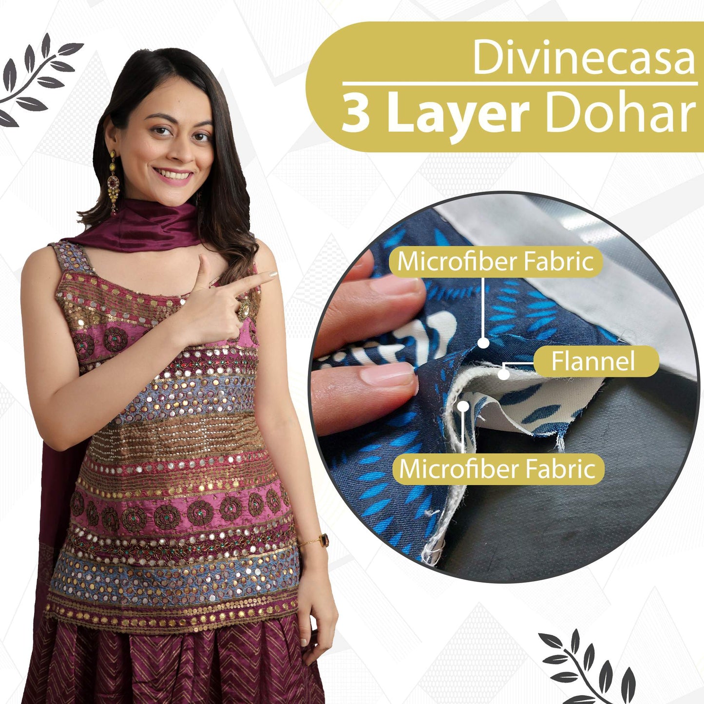 Yellow and Blue Floral Cotton Combo Set of 2 Dohar For Single Bed