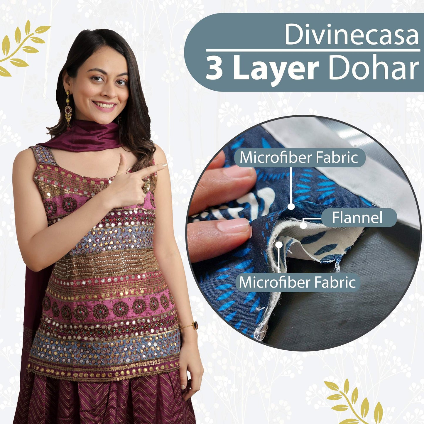 Grey Floral Classic Smooth Lighweight Reversible Double Bed Dohar