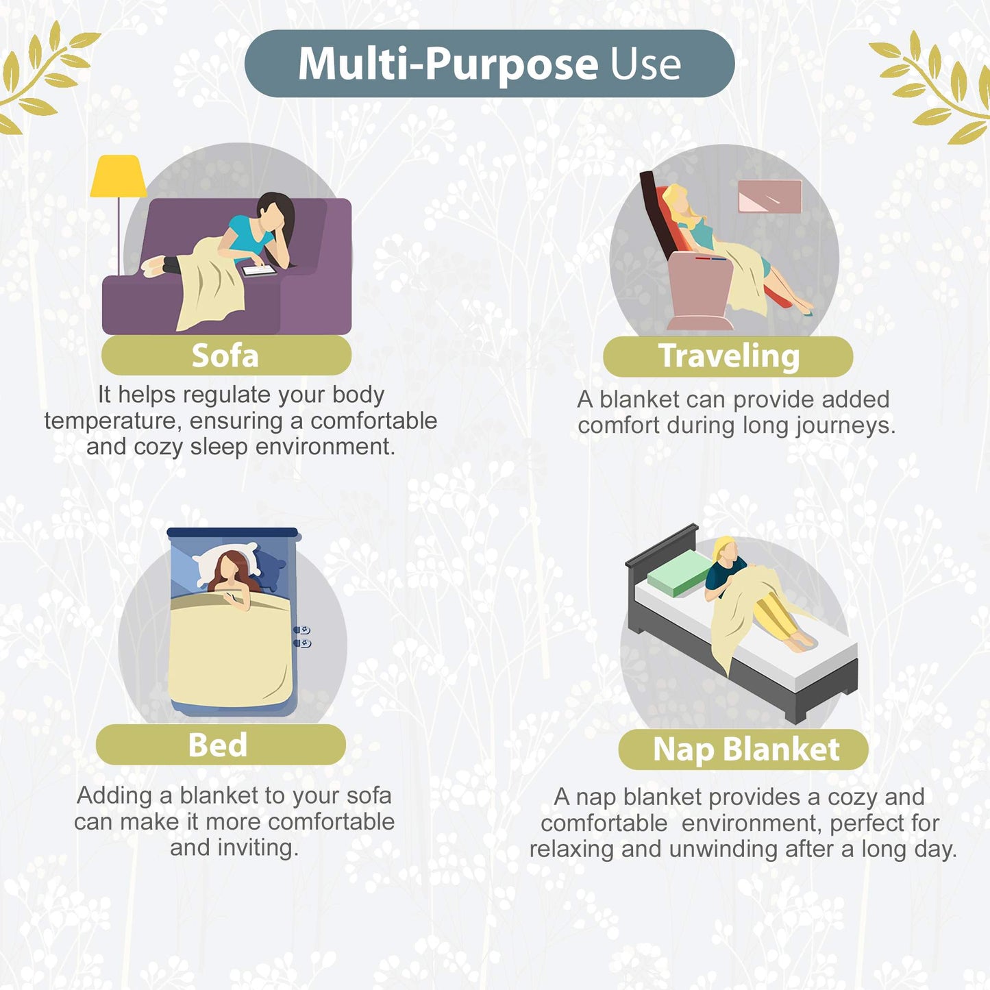 Grey Floral Classic Smooth Lighweight Reversible Double Bed Dohar