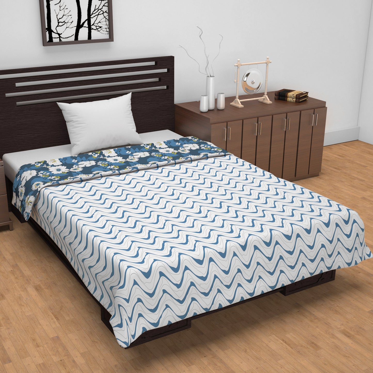 Floral Blue Super Soft Flannel Floral Microfiber Summer AC Single Bed Dohar